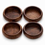 ch woodline Ceviz Ağacı Çerezlik Kase Seti 4 Adet 12 cm – El Yapımı Doğal Ahşap Kase, Masif Ceviz, Kahvaltılık ve Sunumluk Kase Set