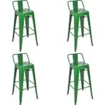 Chairlife Tolix Sırtlı Metal Bar Tabure (4 Adet) - Yeşil