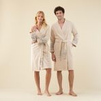 Chakra Derin Unisex Bornoz Bej/lacivert - M