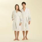 Chakra Derin Unisex Bornoz, Ekru/Marin Mavi