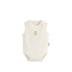 Chakra Happy Bee Baskılı Ekru Kolsuz Unisex Bebek Çıtçıtlı Body - Beyaz