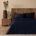 Chakra Marta Bambu Çift Kişilik Çarşaflı Nevresim Takımı 200x220 cm Lacivert - 200 x 220 cm