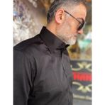 Chamis Slimfit Siyah Saten Polat Yaka Gömlek - 02S-Siyah