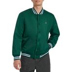 Champion Erkek Logo Çizgili-Trim Varsity Ceket, Yağmur Ormanı, M