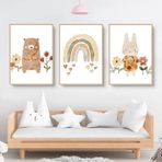 champracer 3'lü set poster, çocuk odası için, Boho dekoratif resimler, pembe çiçek, güneş, gökkuşağı resimleri, duvar dekorasyonu, çerçevesiz Boho duvar posteri (21 x 30 cm, C)