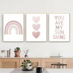champracer Çocuk odası resim posteri 3'lü set, duvar resimleri gökkuşağı çocuk odası bebek odası posteri, bebek odası boho gökkuşağı posteri, kız çocuk duvar dekorasyonu, genç kızlar için dekorasyon,