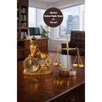 Chance Gift Dekoratif Premium Ofis Masa Aksesuarı Şık Set Altın Renk Aslan Saat Pirinç Terazi