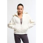 Chandraswear Beyaz Kadın Fermuarlı Kapüşonlu Peluş Hırka - Paret - XL