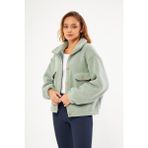 Chandraswear Sherpa Hırka Cep Detaylı Düğmeli Mint - Cecila - Yeşil