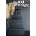 CHANZA HOME Büyük Boy 5'li Takım Kutu Kurdeleli Siyah Sert Hediye Kutusu Damat Gelin Çeyiz Bohça Kutusu