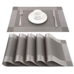 CHAOCHI Amerikan Servis 6'lı set, Kolay Temizlenebilir Kaymaz Isıya Dayanıklı Yemek Masası Paspasları, Yıkanabilir Çapraz Dokuma Dokuma Vinil PVC Servis altlıkları, 45CM x 30CM (Gri+Gümüş)