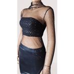 charango Kadın Balıkçı Yaka Bodycon Parmak Geçmeli Likralı parlak puantiye Tüllü Tarz Bluz