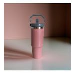 Charcoal Flip Straw Çift Duvar Yalıtımlı Paslanmaz Çelik 0.89 Lt Pipetli Termos (pembe)
