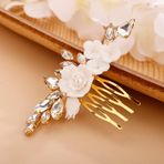 Chargances Düğün Yapay Elmas Beyaz Çiçek Saç Tarağı Gelin Altın Gözyaşı Damlası Kristal Saç Yan Tarak Moda El Yapımı Başlık Saç Aksesuarları Düğün Gelin Nedime Balo Çiçek Kızlar için (Altın)