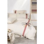 Charla Çift Kişilik Nevresim Takımı %100 Organik Pamuk Kenevir Karışımlı Ekru-Kırmızı 200x220 Cm