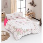 Charlotte Canvas Çift Kişilik 200x220 cm Beyaz Pembe Nevresim Takımı