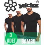 Charm Yıldız 3'lü Erkek Organik Bambu Kumaş Serin Tutan Terletmeyen T-Shirt - Siyah