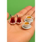 CharmFancy 4'Lü 2 Çay 2 Kahve – Bebek Evi Mini Minyatür Aksesuar ve Diorama Dollhouse Telefon Süsü