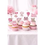 Charmira Store Kız Bebek Cupcake Süsü 10+2 Adet Pembe Baby Shower Diş Buğdayı Parti Seti