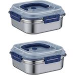 Chavin 2 Adet çelik 1250 ml Kilitli Yemek Meyve Et Buzdolabı Beslenme Saklama Kabı MT106 - 1,8 ml - Gri