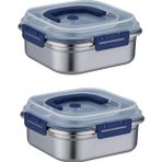 Chavin 2 Adet ince Çelik 1250 ml Kilitli Yemek Et Buzdolabı Beslenme Saklama Kabı mt106