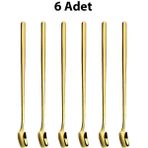 Chavin 6 Adet Çelik 17 cm Gold Uzun Kahve ve Smoothie Karıştırma Kaşığı - Altın