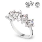 Chavin CS77-16 2.75 Karat Zirkon Beştaş Gümüş Yüzük ve Küpe