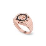 Chavin DB86-18 Rose Siyah Taşlı Dümen ve Çapa Erkek Gümüş Yüzük