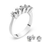 Chavin DH14-13 0.35 Karat 5 Taş Beştaş Gümüş Yüzük ve Küpe