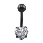 Chavin DP47 Beyaz Kalp Taşlı Siyah Çelik Göbek Piercing