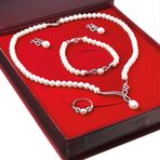 Chavin DS42 İnci Gümüş Küpe Bileklik Yüzük Takım Set Kolye