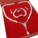 Chavin DS44 İnci Rose Gümüş Küpe Yüzük Takım Set Kolye