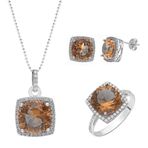 Chavin DT11 Zultanit Taşlı Kolye Yüzük Küpe Gümüş Set