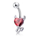 Chavin DT70KR Kırmızı Kalp Taşlı Şeytan Çelik Göbek Piercing