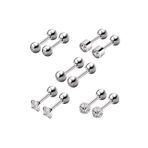 Chavin EB61BY Gri Çelik 5 Takım Taşlı Bayan Erkek Küpe Piercing