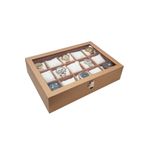 Chavin ST15-57 15'li Diamond Gold Deri Ahşap Camlı Saat Kutusu