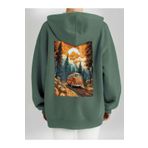 Che Bros Tasarım Baskılı Oversize Kapüşonlu Kadın-Erkek Sweatshirt Haki L cheNM3