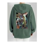 Che Bros Tasarım Baskılı Oversize Kapüşonlu Kadın-Erkek Sweatshirt Haki L cheNM59