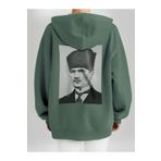 Che Bros Tasarım Baskılı Oversize Kapüşonlu Kadın-Erkek Sweatshirt Haki L cheNM62