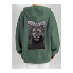 Che Bros Tasarım Baskılı Oversize Kapüşonlu Kadın-Erkek Sweatshirt Haki L cheNM99