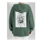 Che Bros Tasarım Baskılı Oversize Kapüşonlu Kadın-Erkek Sweatshirt Haki M cheNM123