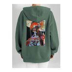 Che Bros Tasarım Baskılı Oversize Kapüşonlu Kadın-Erkek Sweatshirt Haki M cheNM8