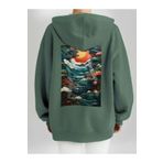 Che Bros Tasarım Baskılı Oversize Kapüşonlu Kadın-Erkek Sweatshirt Haki S cheNM27