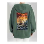 Che Bros Tasarım Baskılı Oversize Kapüşonlu Kadın-Erkek Sweatshirt Haki S cheNM94