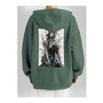 Che Bros Tasarım Baskılı Oversize Kapüşonlu Kadın-Erkek Sweatshirt Haki XL cheNM24