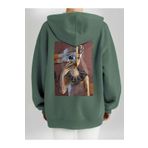 Che Bros Tasarım Baskılı Oversize Kapüşonlu Kadın-Erkek Sweatshirt Haki XL cheNM40