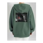Che Bros Tasarım Baskılı Oversize kapüşonlu Kadın-Erkek Sweatshirt KARTAL Haki L cheNM330