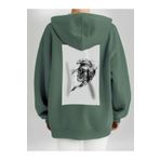 Che Bros Tasarım Baskılı Oversize kapüşonlu Kadın-Erkek Sweatshirt KARTAL Haki S cheNM319
