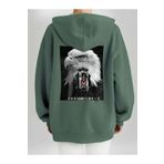 Che Bros Tasarım Baskılı Oversize kapüşonlu Kadın-Erkek Sweatshirt KARTAL Haki XL cheNM312