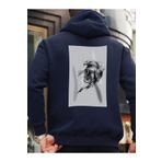 Che Bros Tasarım Baskılı Oversize kapüşonlu Kadın-Erkek Sweatshirt KARTAL Lacivert M cheNM352